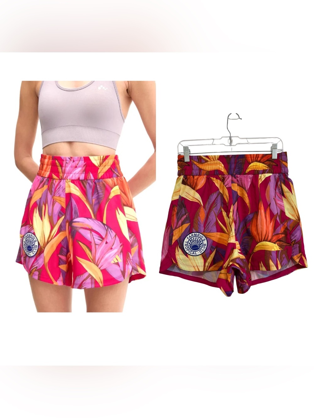 Adidas x FARM Rio Tropical Print Shorts Vibrant Pink & Yellow Medium